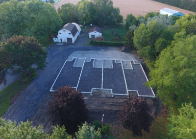 Aerial view of building foundation